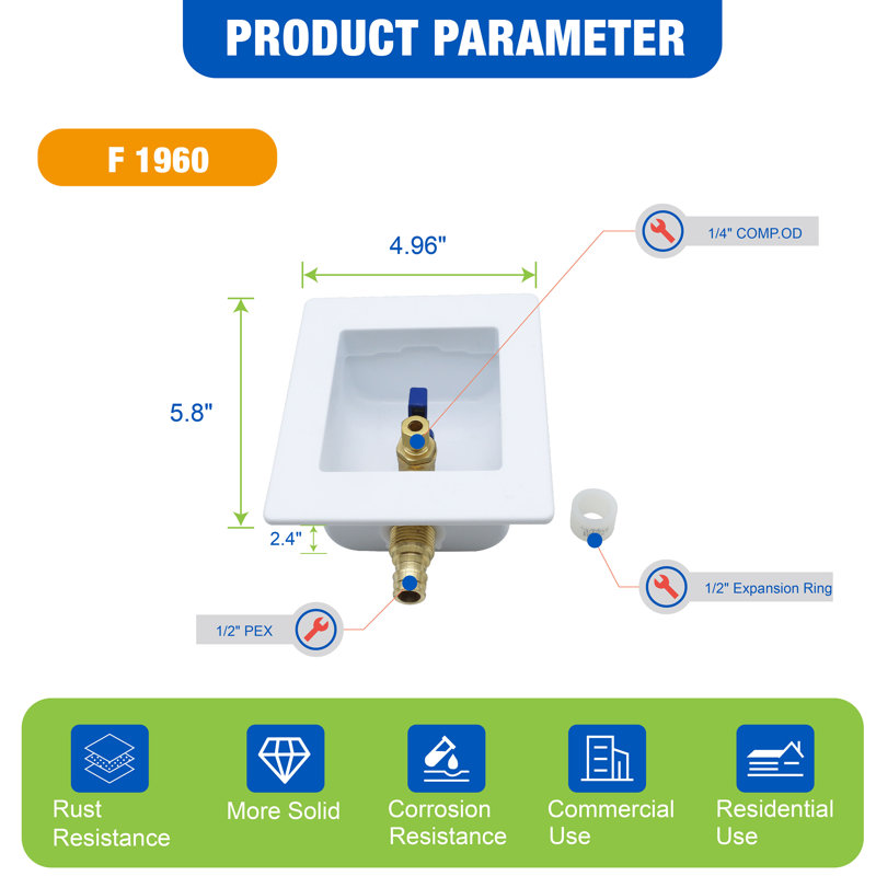 Ice Maker Outlet Box 1/2" F1960 PEX/PEX A connect