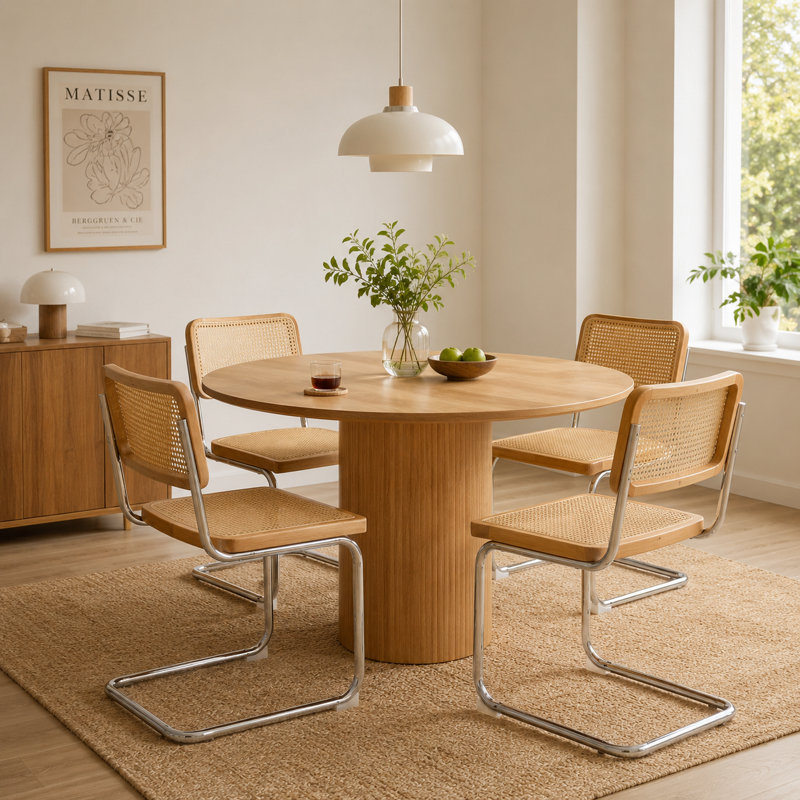 19.3" H Mid-century Modern Cantilever Dining Chair With Cane Back And Seat, Metal Frame (set Of 4)