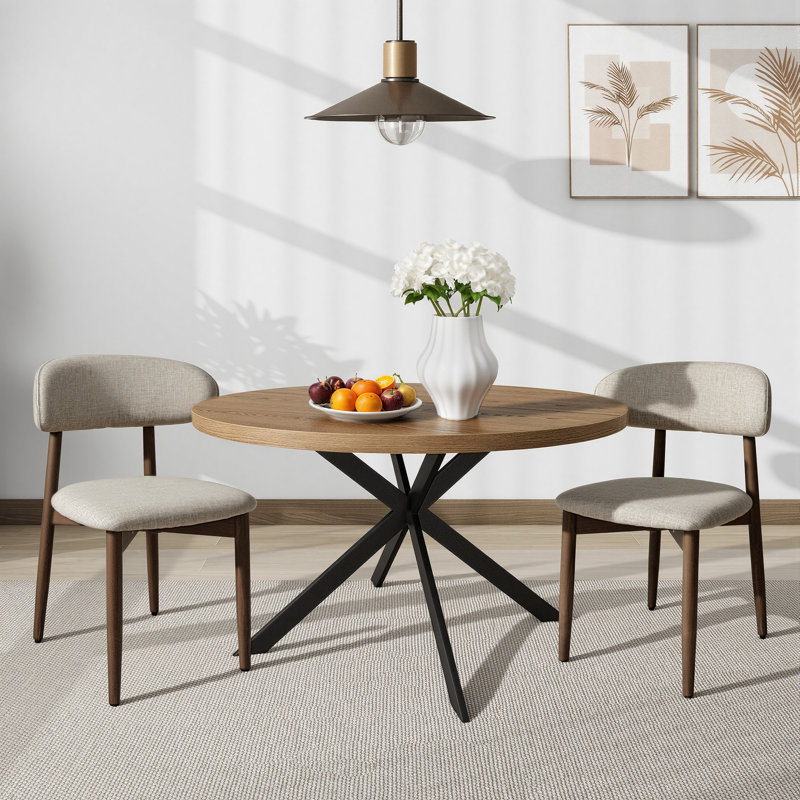 Chaises de salle à manger rembourrées modernes en bois massif avec dossier ergonomique incurvé, chaises de cuisine en coton et en lin