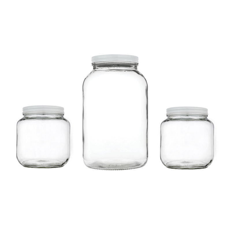 Glass Jar - Set of 3, Clear/White