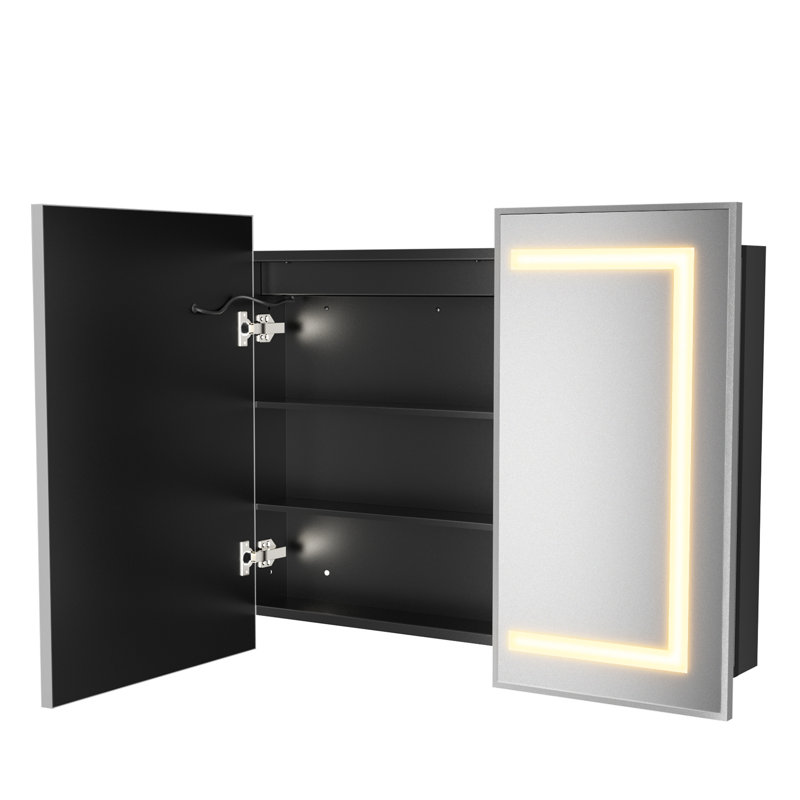 Armoire à pharmacie de salle de bain, armoire encastrée ou à surface éclairée, Argent argent, H 30 po x l 36 po x P 5 po