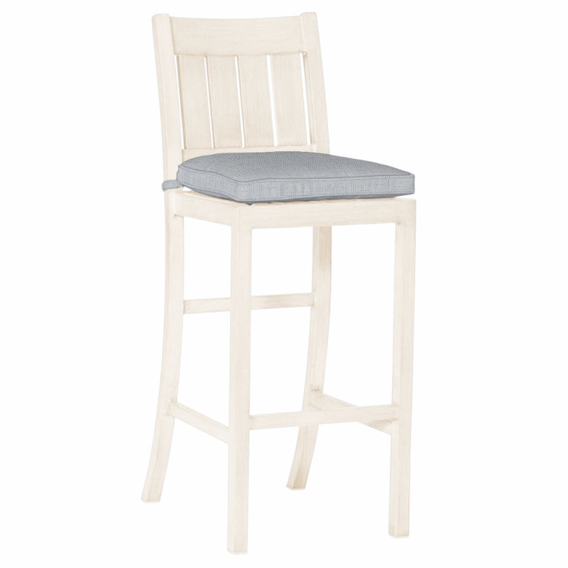 Club 30" Patio Bar Stool with Cushion, Chalk, Linen Chambray, Welt