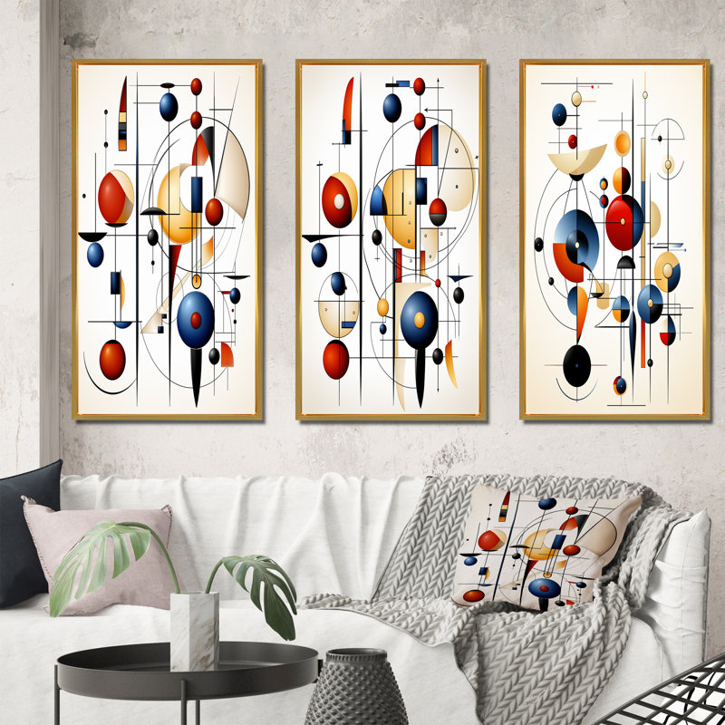 «Secret Of The Universe Minimal Geometric», 3 pièces sur toile, Cadre flottant doré, H 20 po x l 36 po