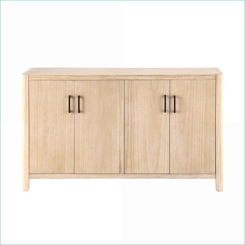 Armoires | Armoire d'appoint à 4 portes Farmhouse, finition naturelle vieillie, grand espace de rangement dissimulé pour les petits espaces | Hall d'entrée | Bois massif et panneau de fibres à densité moyenne