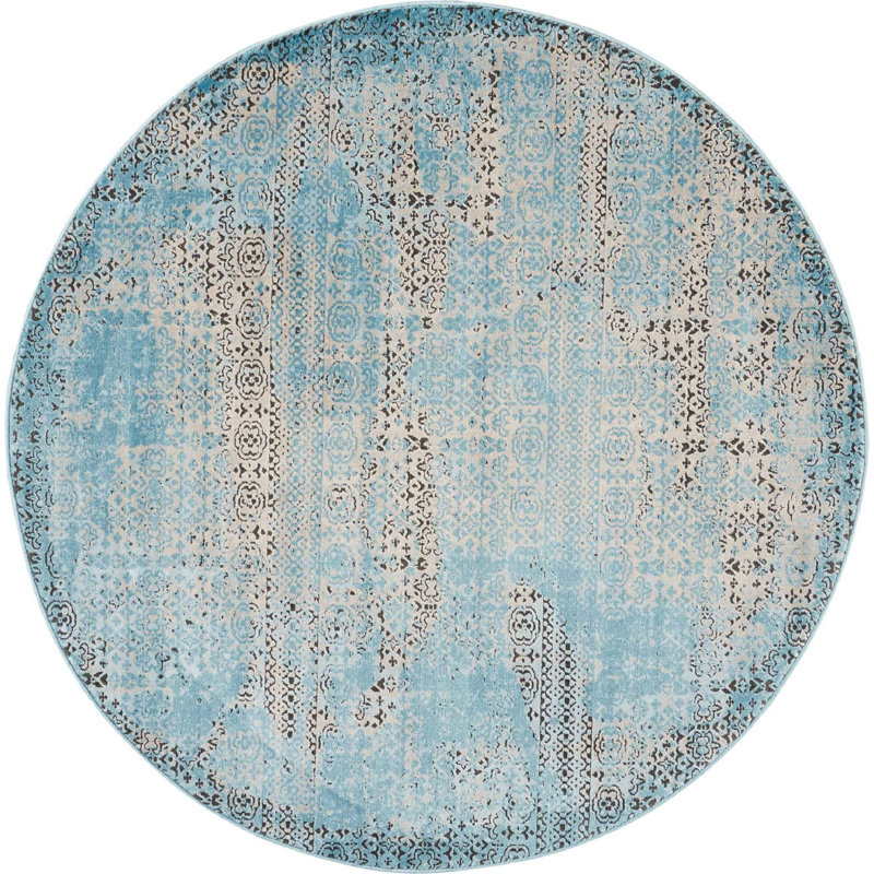 Tapis bleu / beige Saliba, Rond 5 pi 3 po