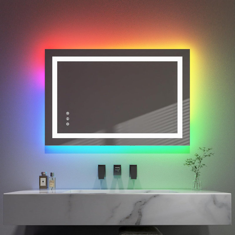LED Mirror for Bathroom, Mirror with 8 RGB Backlit & 3 Front Lit (Adjustable Individually), Anti-Fog Wall Bathroom Mirror Vanity Mirror with Memory Function