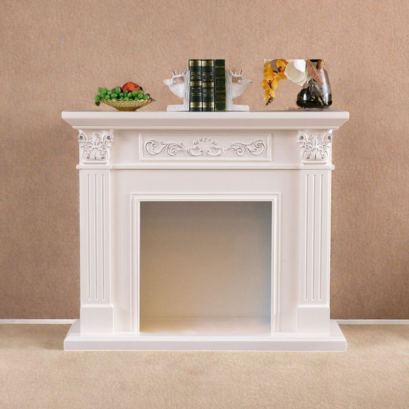 Three-dimensional carving craft fireplace, 40.15" H x 47.24" W x 12.99" D, White