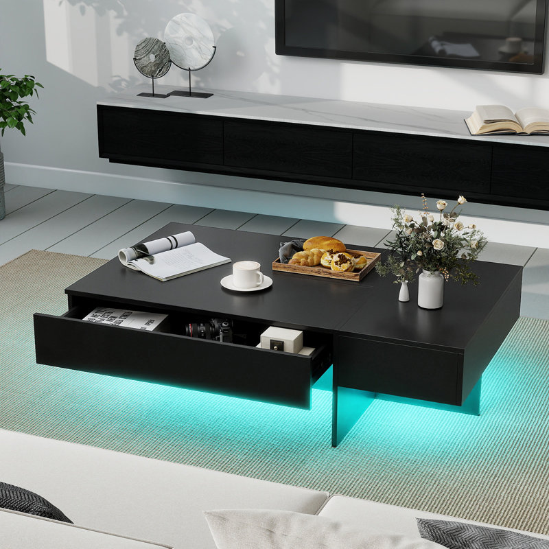 Coffee Table with Storage, Wood, Black