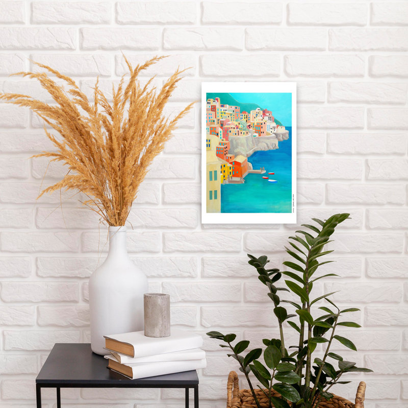 Art contemporain paysage géométrique coloré, paysage contemporain, H 12 po x l 8 po
