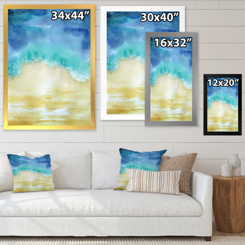 Abstrait bleu océan liquide, art mural nautique et côtier, H 20 po x l 12 po x P 1 po, Impression noire sur toile encadrée