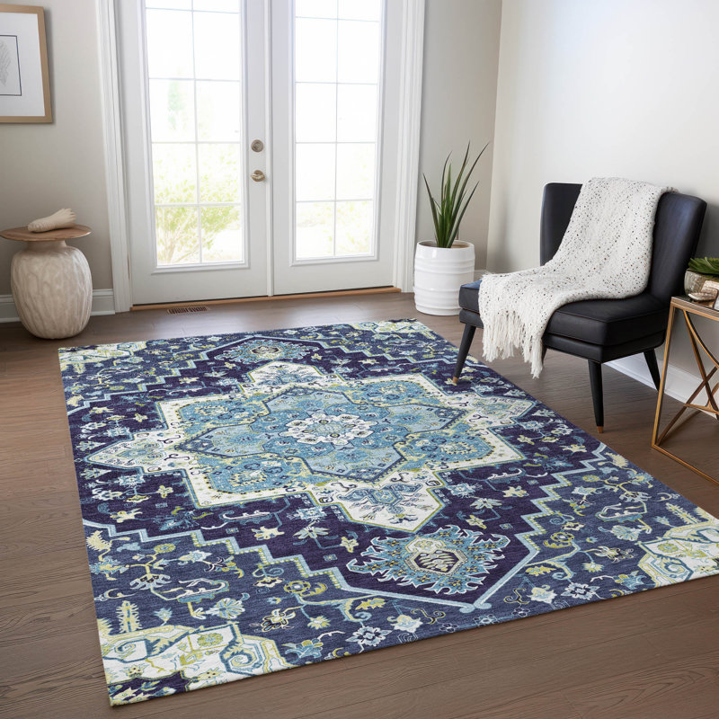 Bellaya Navy Washable Indoor-Outdoor Rug - , 8' x 10'