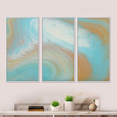 Turquoise Gold And Blue Marble - 3 Piece Painting on Canvas