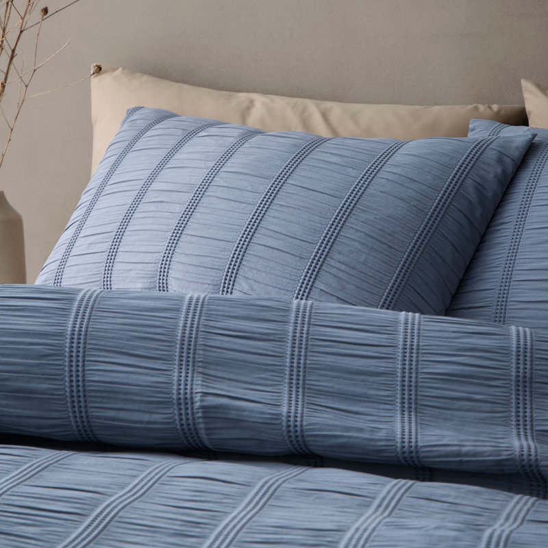 Waffle Seersucker Bedding, Blue, Double