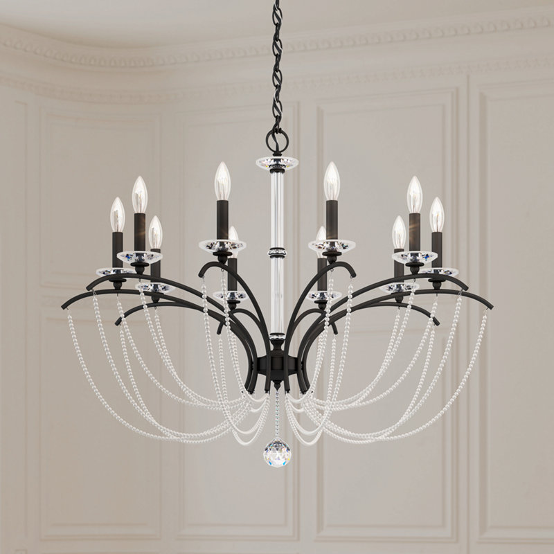 Priscilla 10 - Light Chandelier, White Pearl, Black