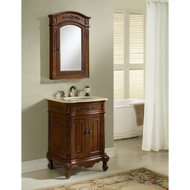 24'' Single Bathroom Vanity with Marble Top, Teak, Cream