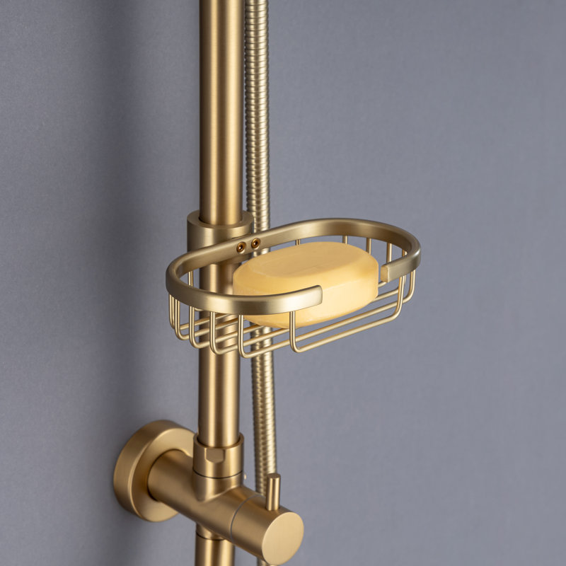 Pomme de douche à pluie 10 pouces avec système portatif, barre coulissante réglable et porte-savon, Or