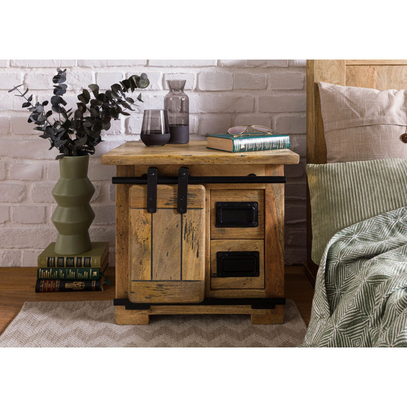 Railway 50cm W Solid Wood Bedside Table, Light brown