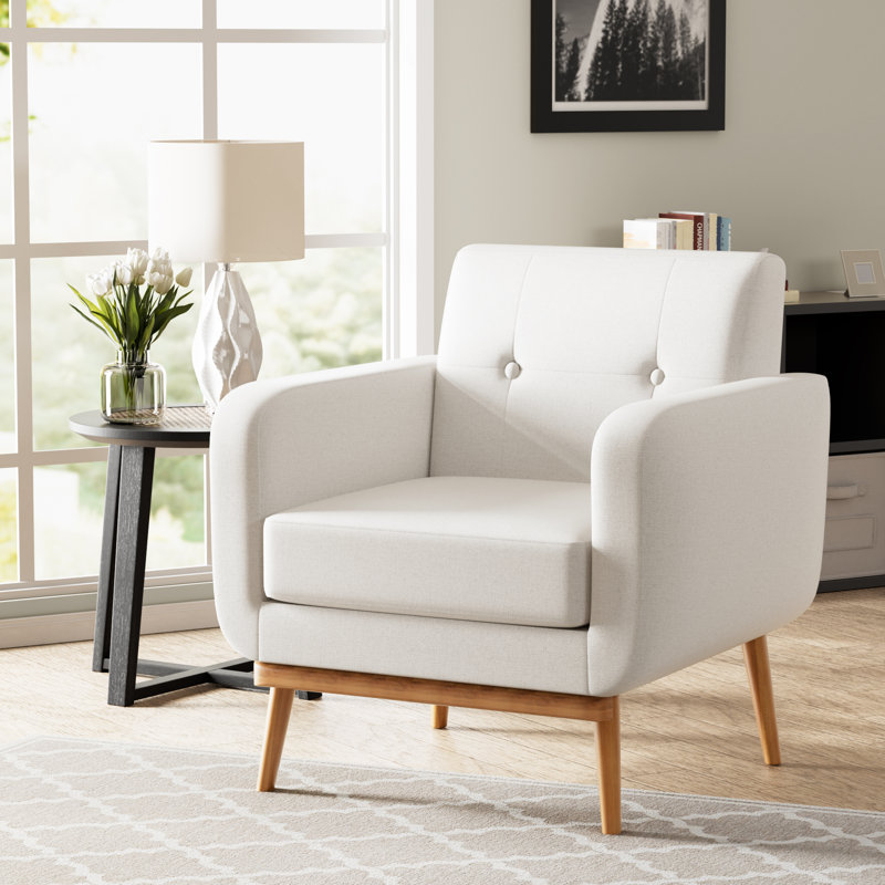 Fauteuils en bois massif Donka, Polyester beige