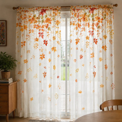 2Pcs Autumn Leaves Print Curtains, Light Filtering Fabric, Fall Theme Design, Vintage Vibes, Window Treatments for Living Room, Bedroom, Balcony, Kitchen Home Decoration