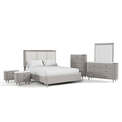 Cavin 6-Piece Bedroom Set (1 Bed + 2 Nightstands + 1 Chest + 1 Dreser + 1 Mirror)