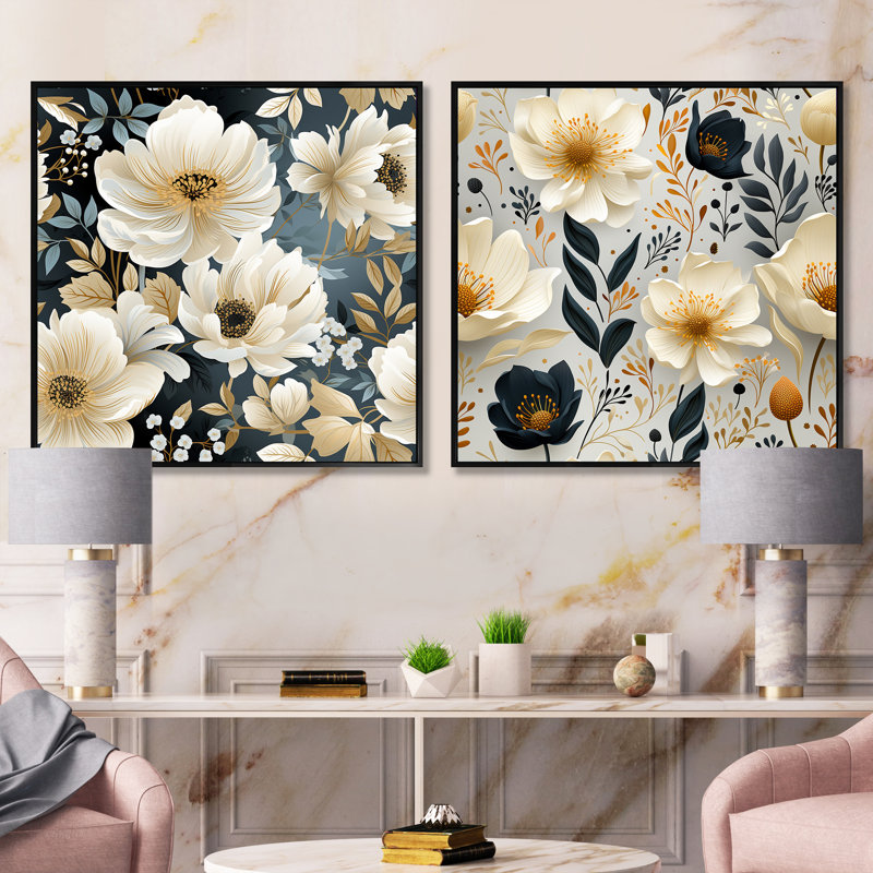 Portneuf - Floral Square Collage Set Of 2, Black Floater Framed, 16" H x 33" W