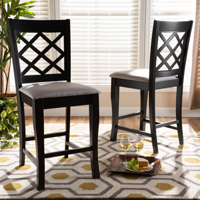 Upholstered Counter Stool with Solid Wood Frame