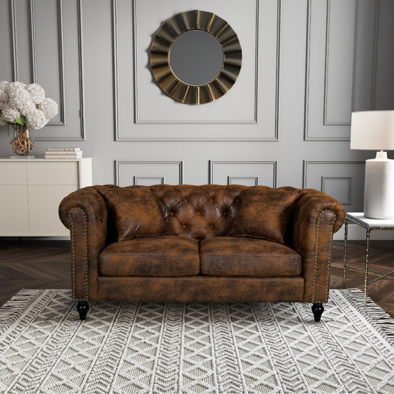 Camden Calio Chesterfield Sofa, 2, Millings Brown Faux Leather