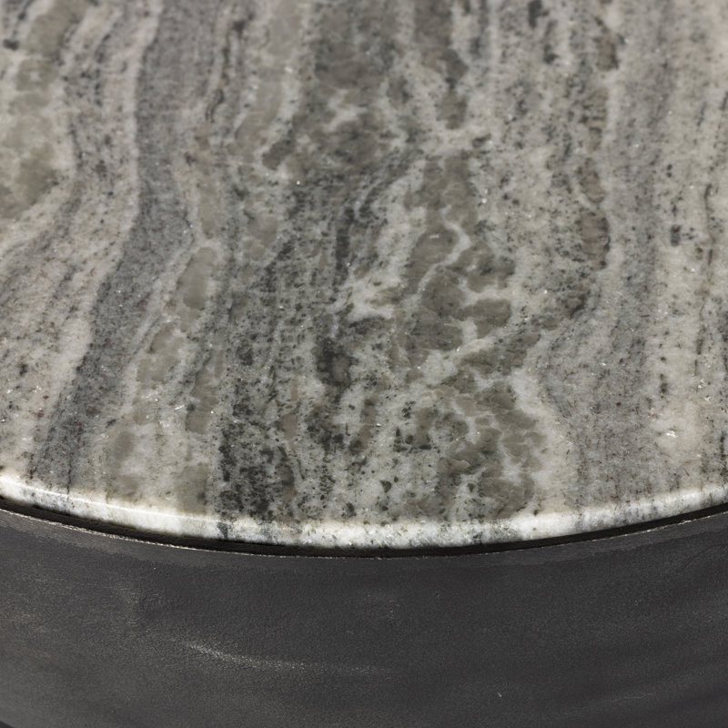 Corbett Pedestal End Table, Hammered Gray, River Gray Marble