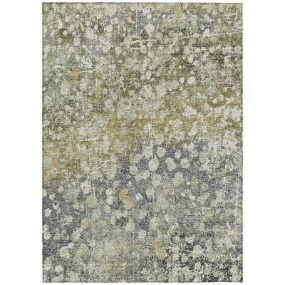 9' X 12' Olive Green And Gray Abstract Washable Indoor Outdoor Area Rug