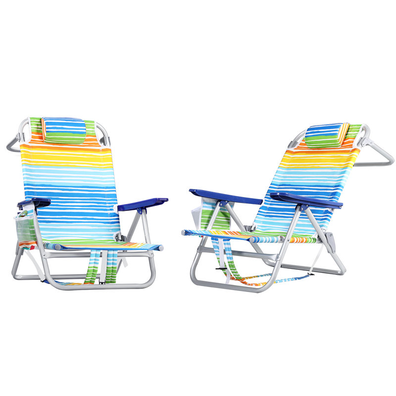 Backpack Beach Chairs (Set of 2), Folding Heavy Duty Camping Chair with Large Pockets, Red/Yellow/Blue