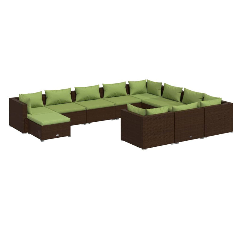 Ensemble modulaire de patio carré de 27,6 po de largeur avec coussins, Brun, Vert