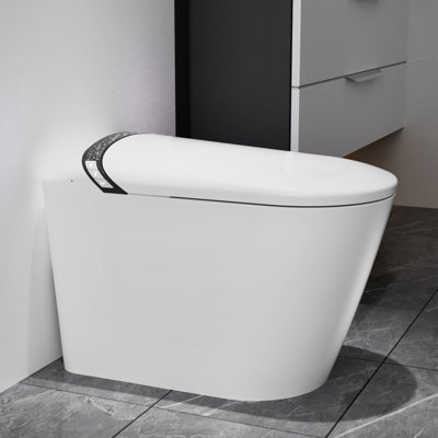 Toilette allongée intelligente avec bidet, siège à ouverture / fermeture automatique, fonction coup de pied de pied, chasse d'eau 1,28 po, affichage à DEL, nuit et eau chaude pour la salle de bain