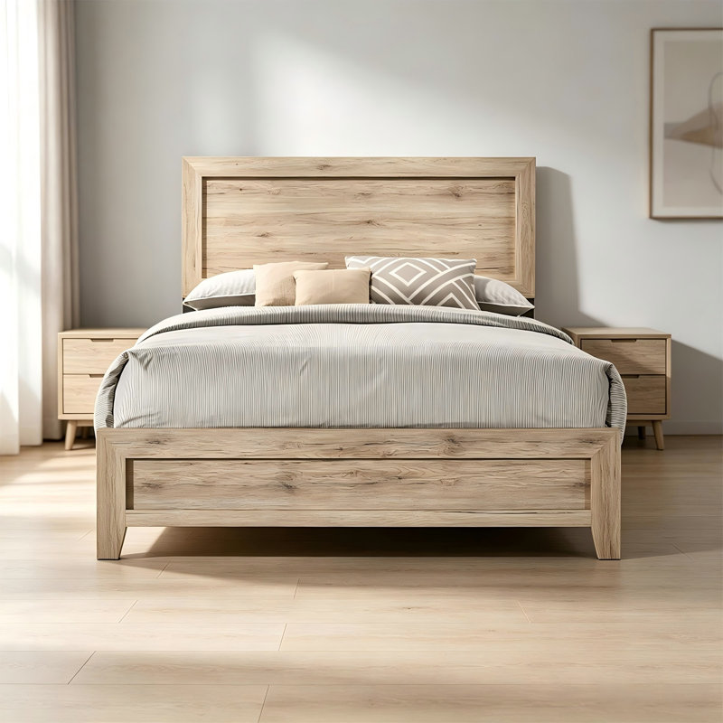 Simple Natural Wood Queen Bed