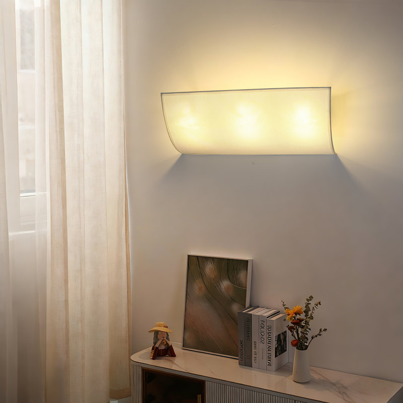 3-Light White Fabric Shade Wall Sconces, 3, 7.09" H x 19.69" W x 8.68" D