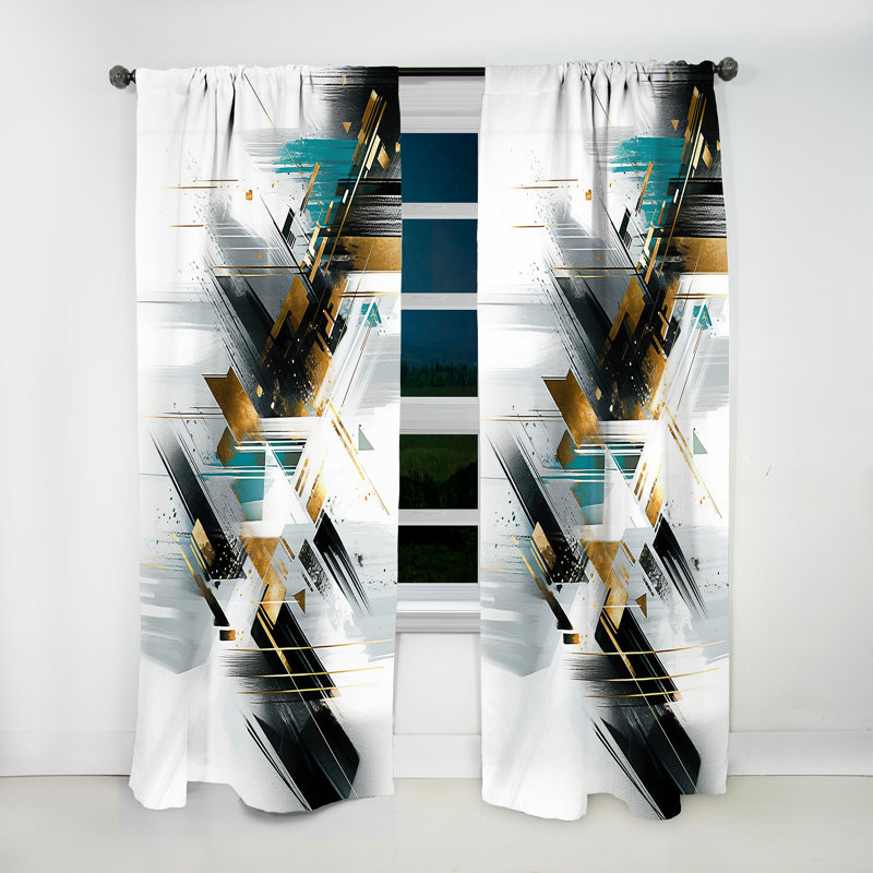 Chaya Teal Gold Cubist Kaleidoscope I - Modern Curtain - Velvet Room Darkening - 1 panel, 52" W x 84" L