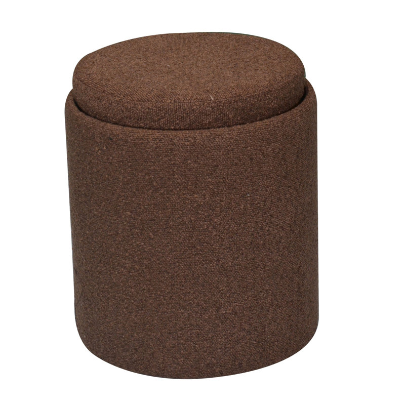 15" Wide Boucle Tufted Upholstered Round Storage Ottoman with Tray Top , Brown
