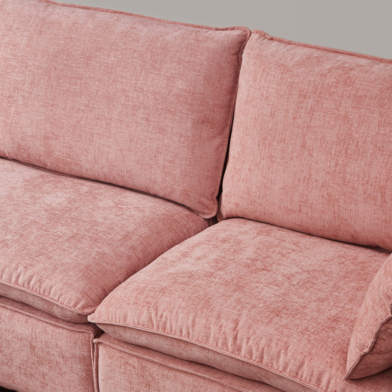 Modular L-Shaped Sectional Sofa with Movable Ottoman and Chenille Fabric