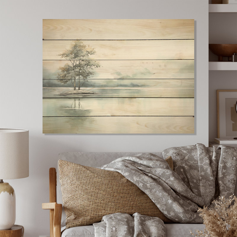 Minimal Lake Tranquility - Lakes Lakehouse, art mural sur bois de pin naturel, H 10 po x l 20 po