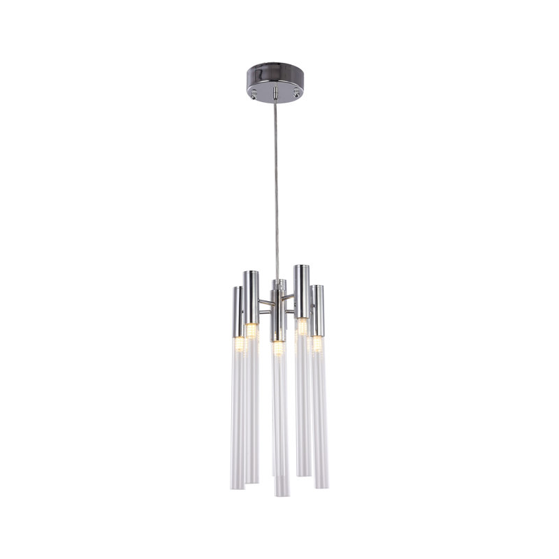 Luminaire suspendu cylindrique en verre 6 lumières Fordingbridge Traditional, Chrome