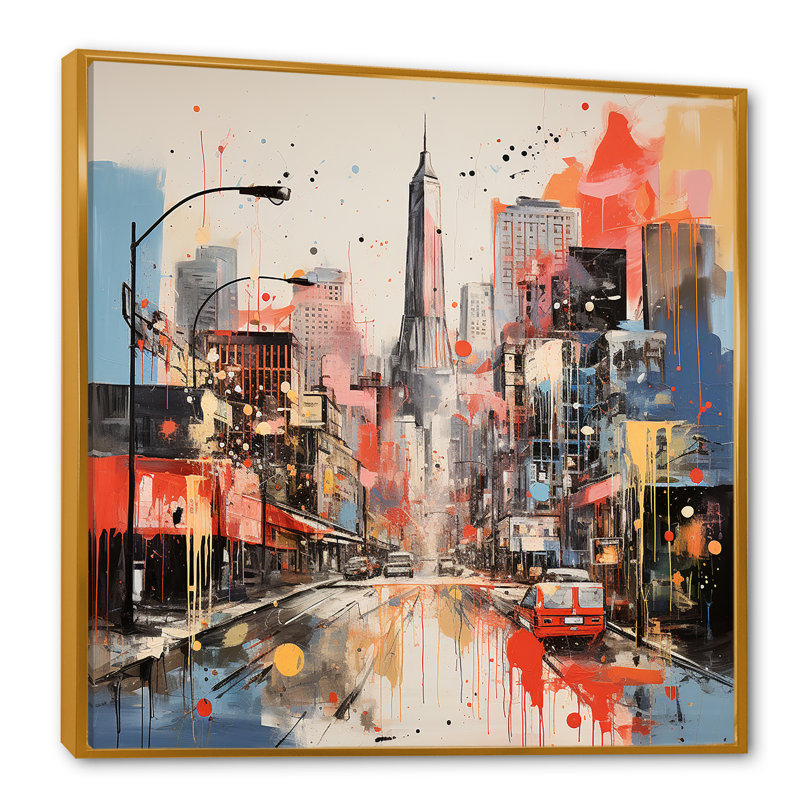 «Atlanta Cityscape Dream», art mural d'Atlanta, Cadre flottant doré, H 36 po x l 36 po x P 1,5 po