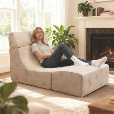 Armless Bean Bag Chair & Lounger Fireside Chair, Mid Century Foam Chair