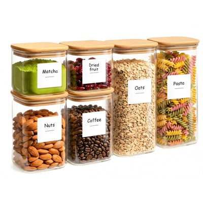 Paquet de 6 contenants de rangement pour garde-manger carrés en verre avec couvercles
