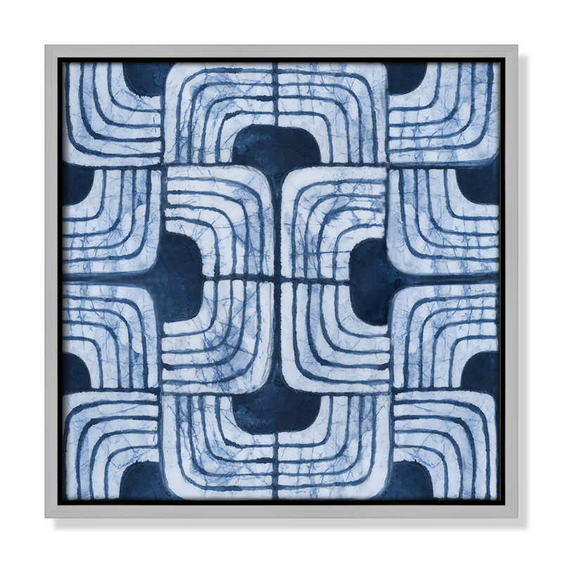 Imprimé Batik III bleu par Emma Peal, Argent, H 13,5 po x l 13,5 po