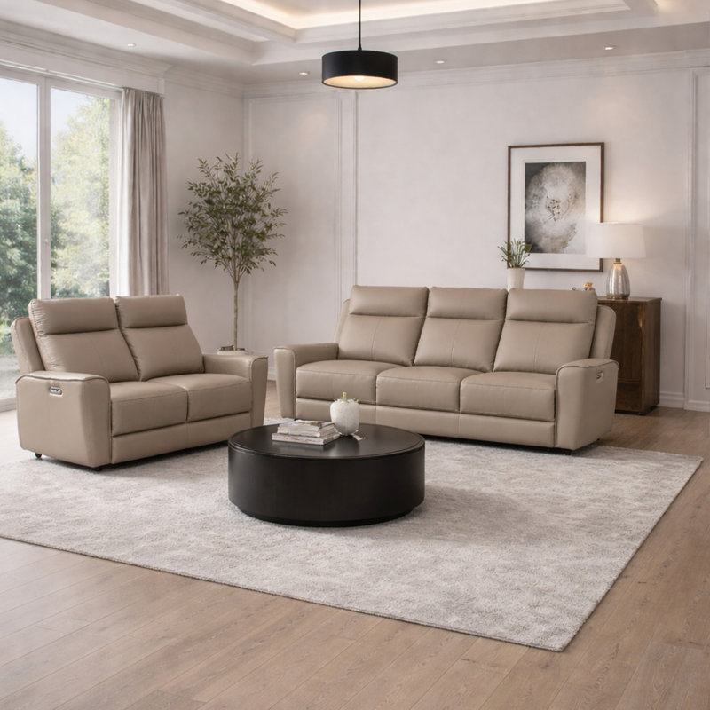 5 Seater Reclining Leather Sofa, Mushroom