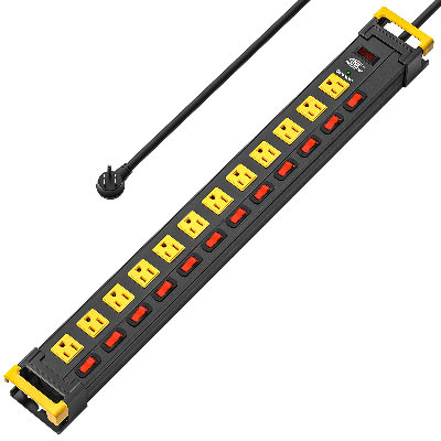 CRST 12 Outlet Heavy Duty Metal Power Strip with Individual Switches, 9FT Surge Protector Power Strip with Cord Managment, 15A/1875W 1020J Wide Spaced Outlets for Garage, Workshop, Home, School