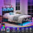 Full Size Bed Frame with LED Light and Charging Station, Black Upholstered Headboard with Shelf, Under Bed Storage, No Box Spring Needed, Noise Free, Easy Assembly, Black-1303751877-1303751876