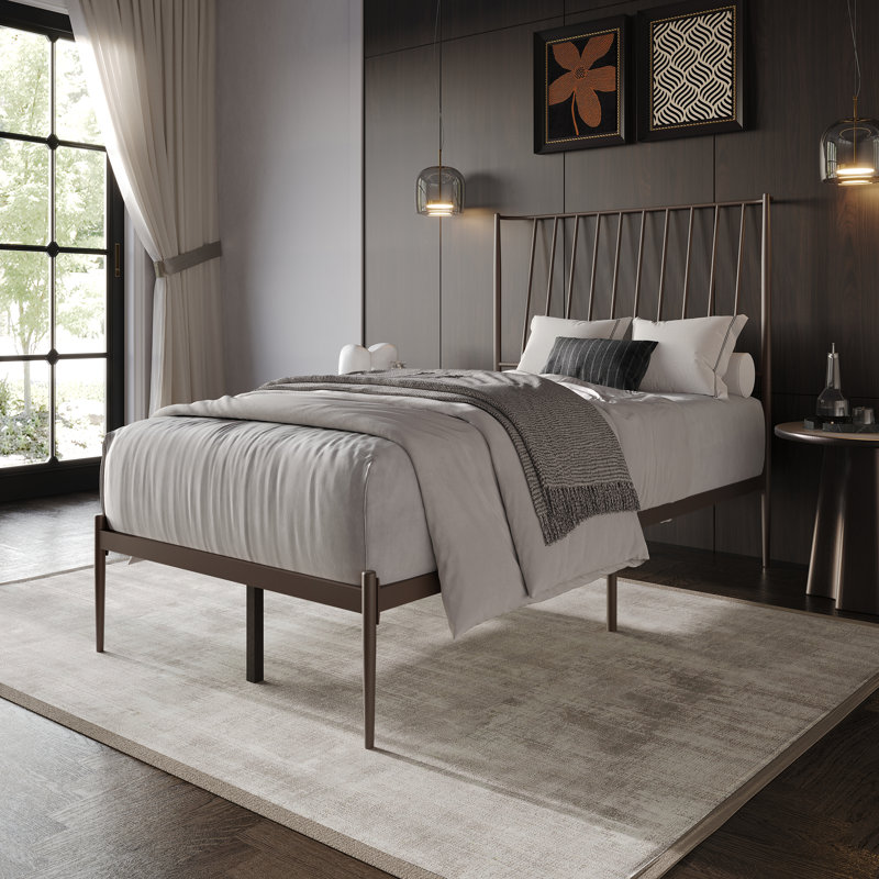 Metal Platform Bed, Twin, Brown