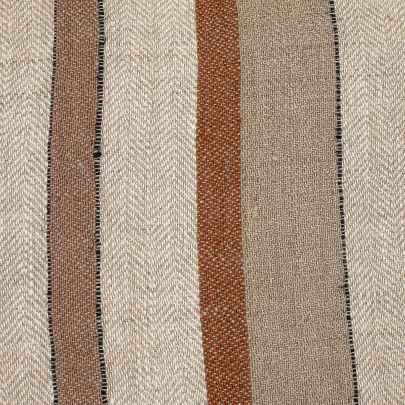 Tan and Brown Linen Striped Square Pillow with Fringe