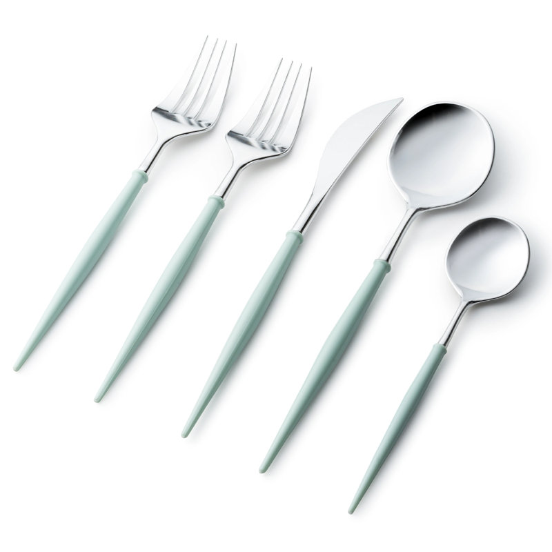 Disposable Noble Collection Flatware Set, Silver/Turquoise