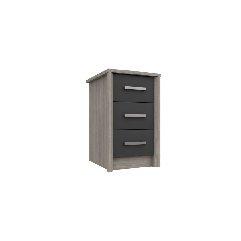 Colville 18cm W Solid Wood Bedside Table, Grey Oak/Graphite Gloss